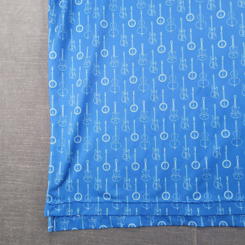 Straight Down Performance Polo Shirt Mens L Blue Guitar Banjo Print Golf Logo - Picture 8 of 9